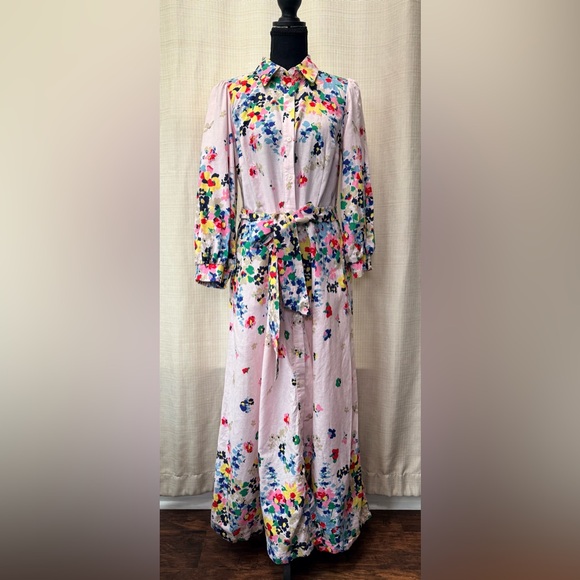 Boden Clara Linen Maxi Shirt Dress Cluster Floral Print Sz 8 Boho Chic Spring - Picture 2 of 16